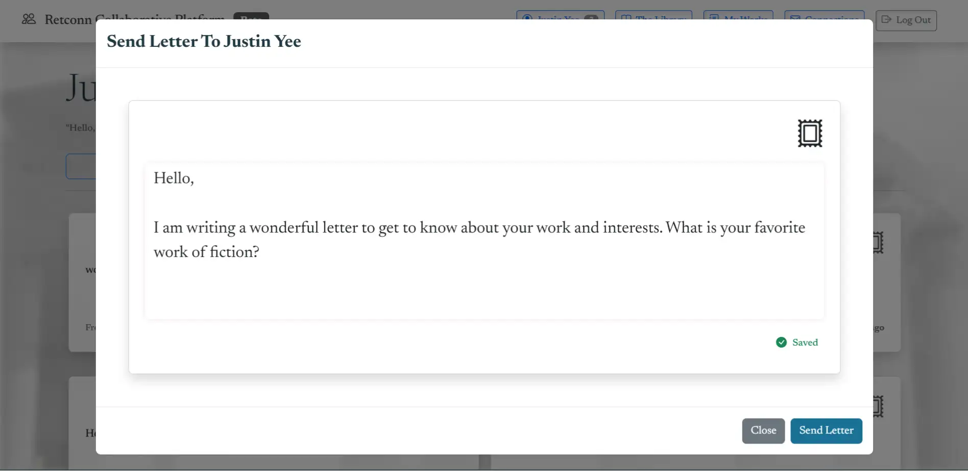 A letter sending interface.
